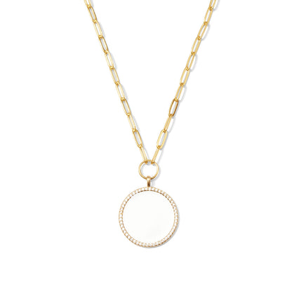 Circle Pave Pendant Paperclip Chain Necklace