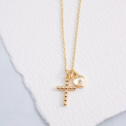 Cross and Heart Pendant Necklace