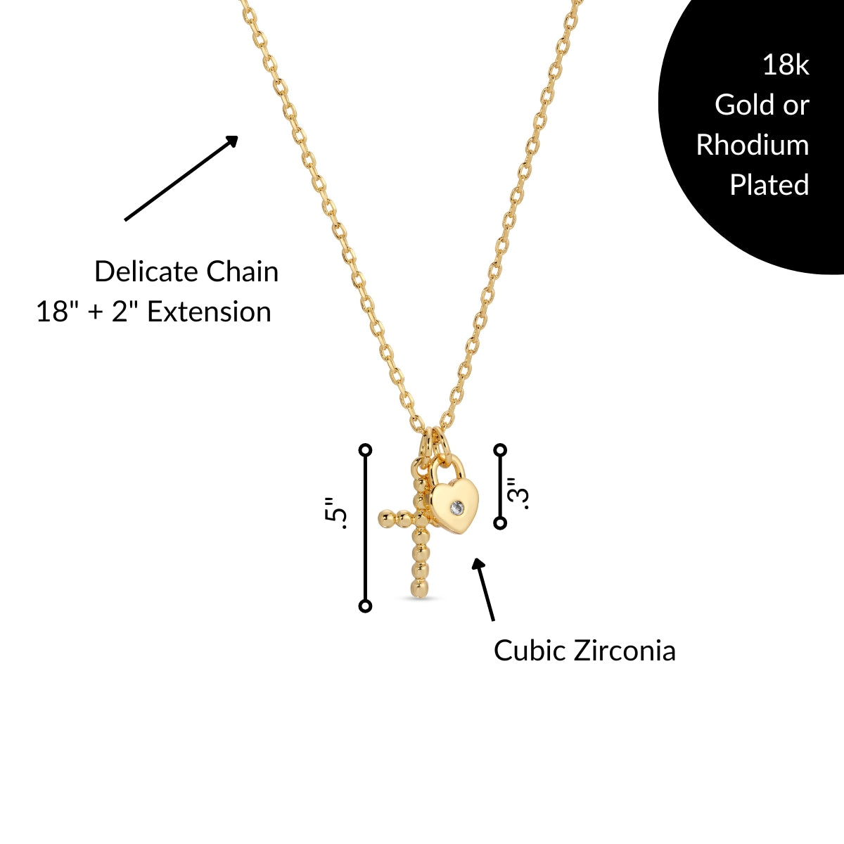 Cross and Heart Pendant Necklace