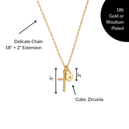 Cross and Heart Pendant Necklace