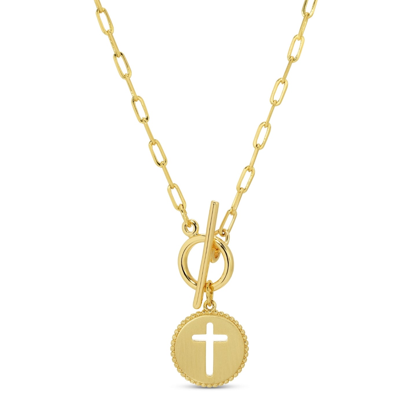 Cross Paperclip Toggle Necklace