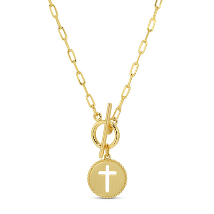 Cross Paperclip Toggle Necklace