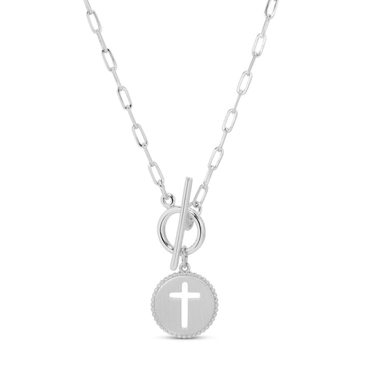 Cross Paperclip Toggle Necklace