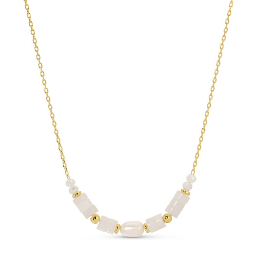 Sweet and Delicate Pearl and Stone Necklace