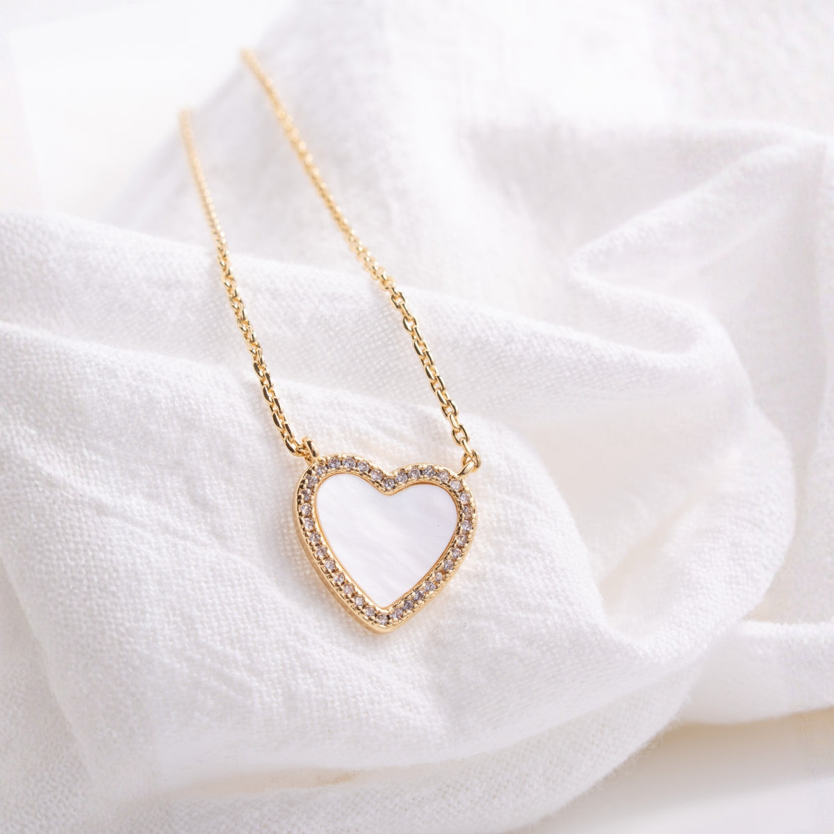 My Heart is Yours, Shell Pavé Heart Necklace