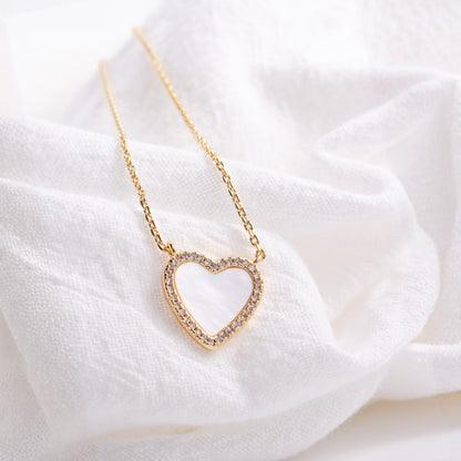 My Heart is Yours, Shell Pavé Heart Necklace