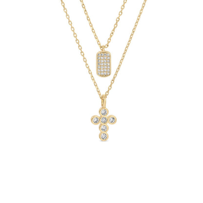Double Layer CZ Cross Necklace