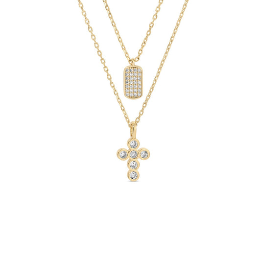 Double Layer CZ Cross Necklace
