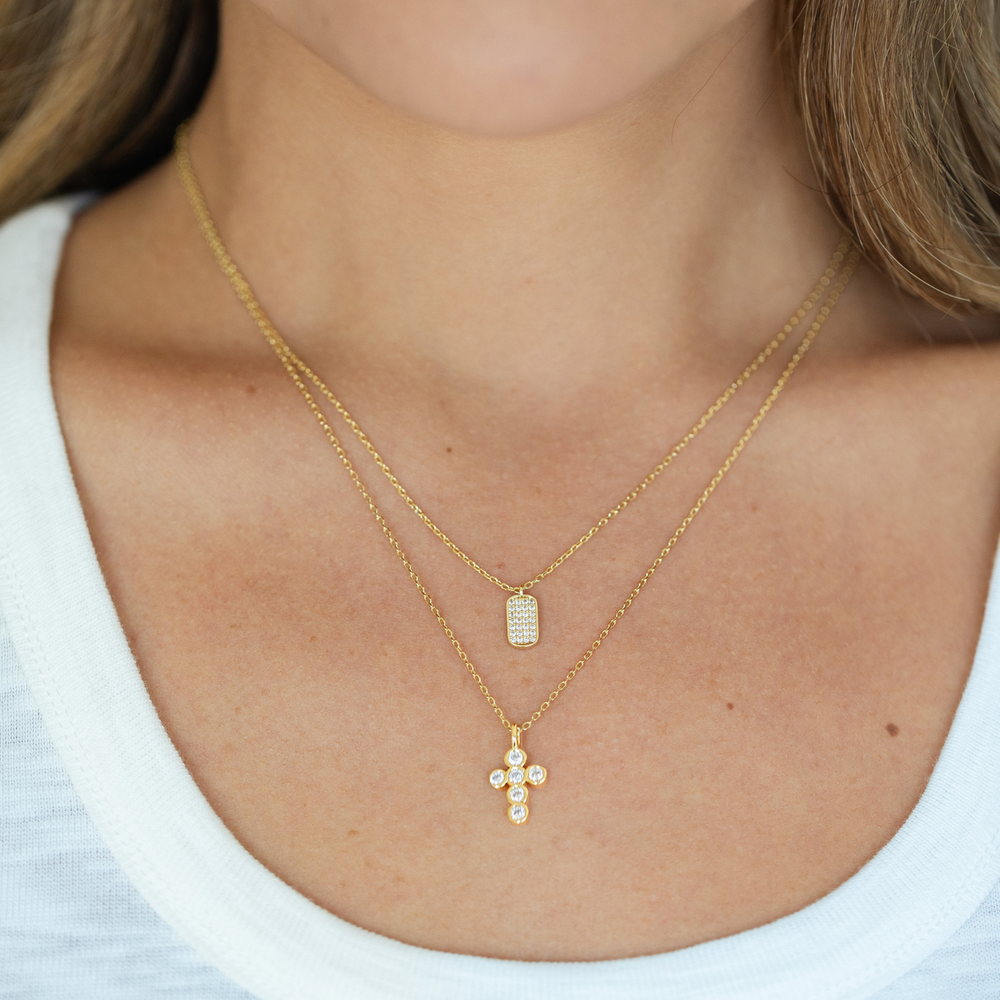 Double Layer CZ Cross Necklace