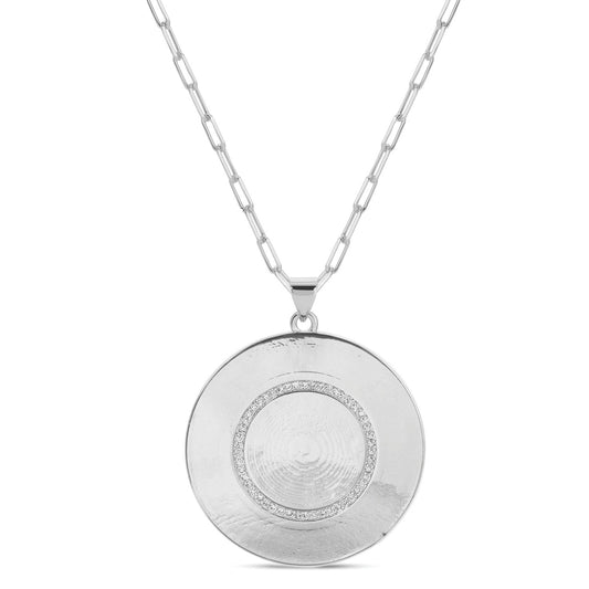 Large Pavé Accented Round Textured Pendant