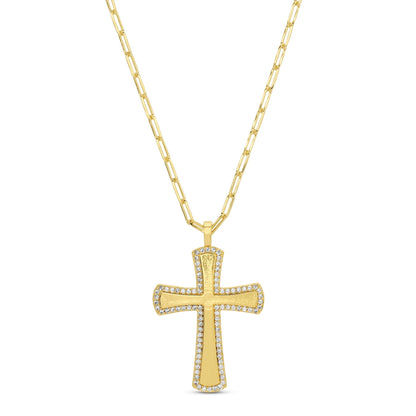 Large Pave Accented Cross on Paperclip Chain