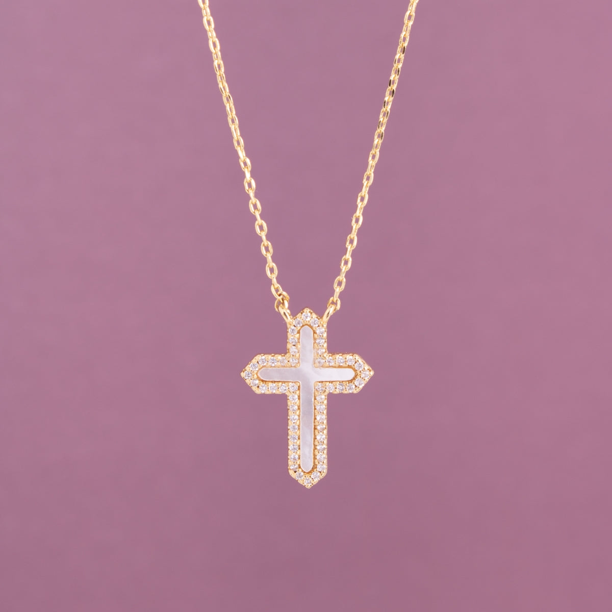 Feel the Faith, Shell Pavé Cross Necklace