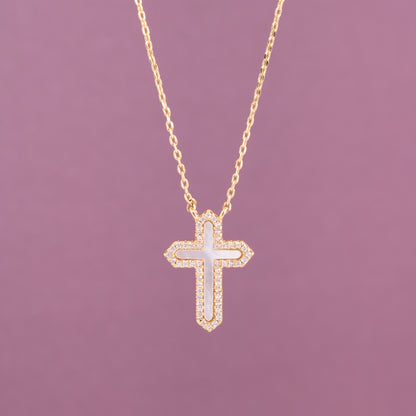 Feel the Faith, Shell Pavé Cross Necklace
