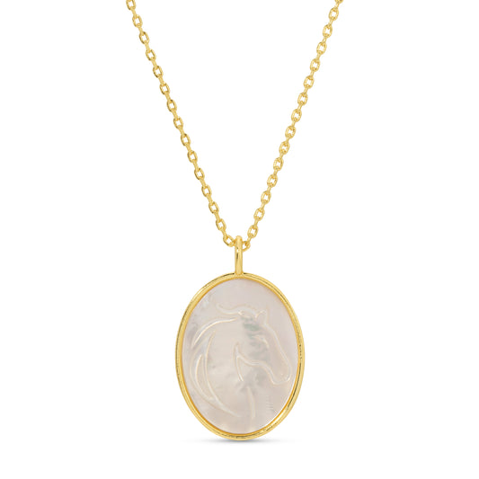 Horse Etched Shell Pendant Necklace