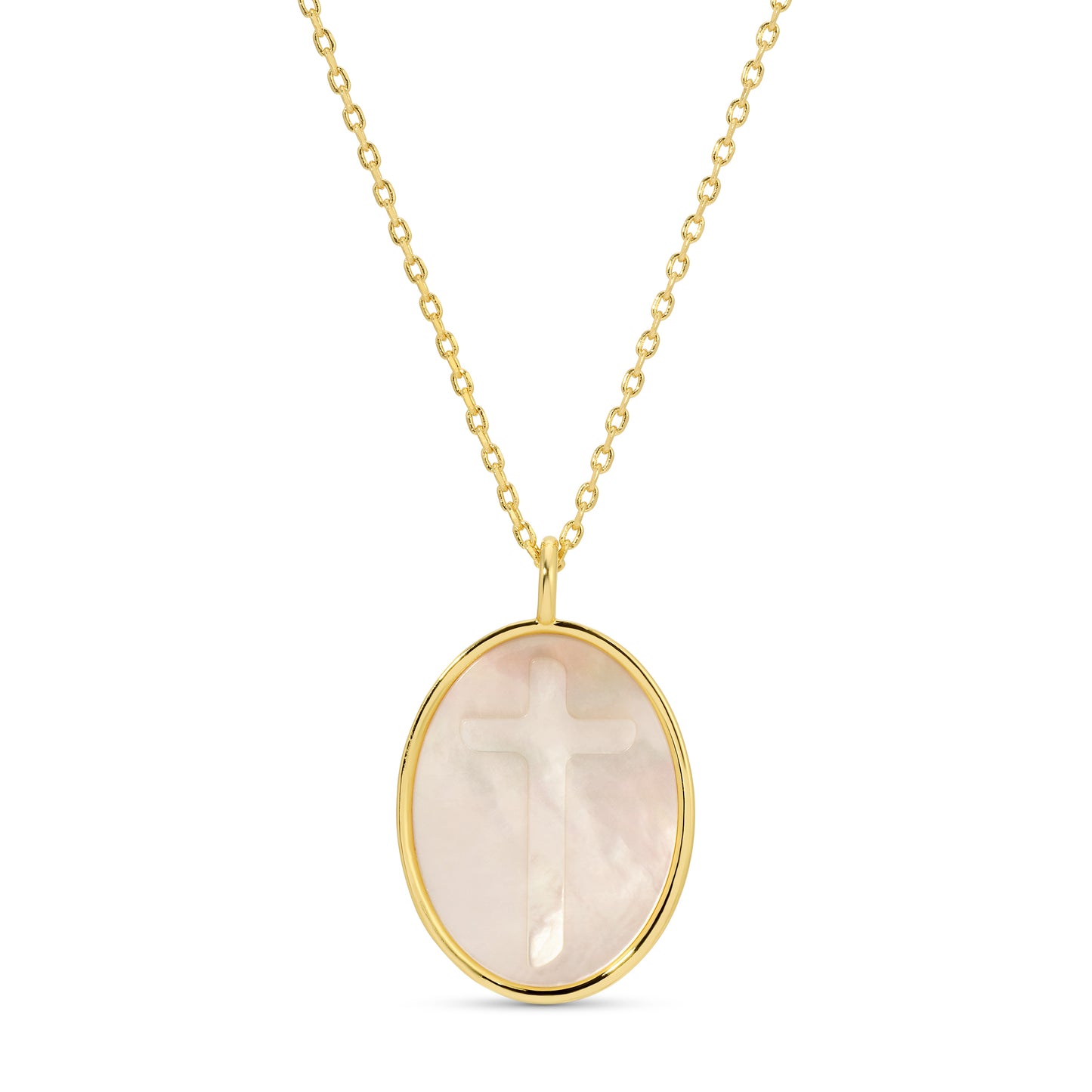 Cross Etched Shell Pendant Necklace