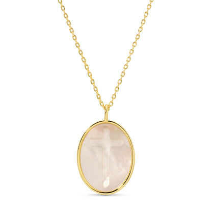 Cross Etched Shell Pendant Necklace