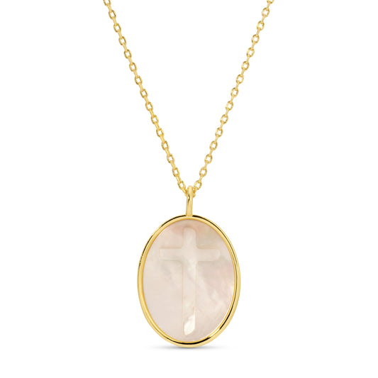 Cross Etched Shell Pendant Necklace