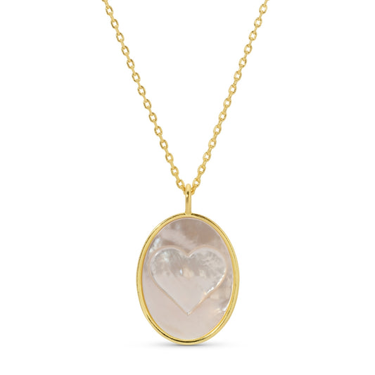 Heart Etched Shell Pendant Necklace