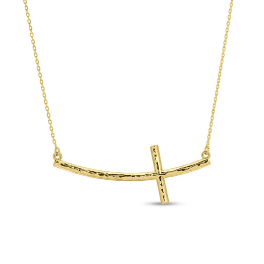 Lightly Textured Curved Cross Necklace
