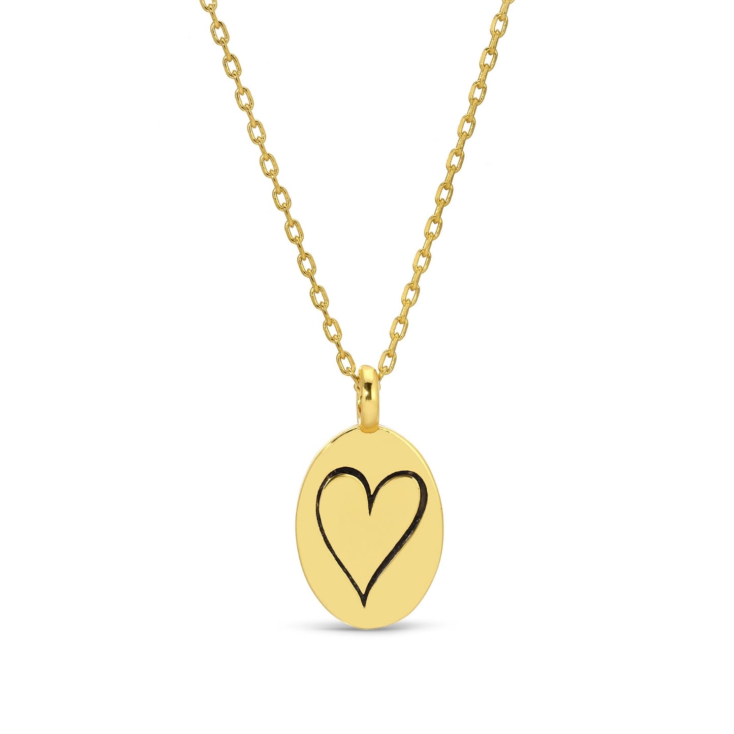 Etched Heart Oval Pendant Necklace