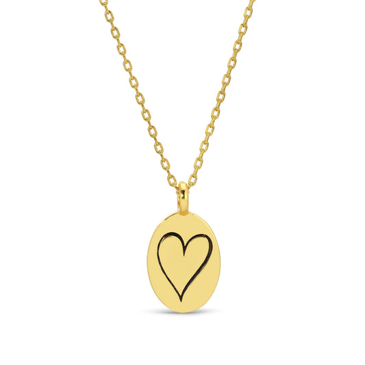 Etched Heart Oval Pendant Necklace