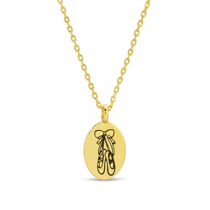 Etched Ballet Slippers Oval Pendant Necklace