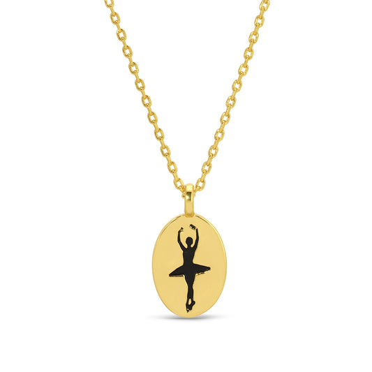 Etched Ballerina Oval Pendant Necklace