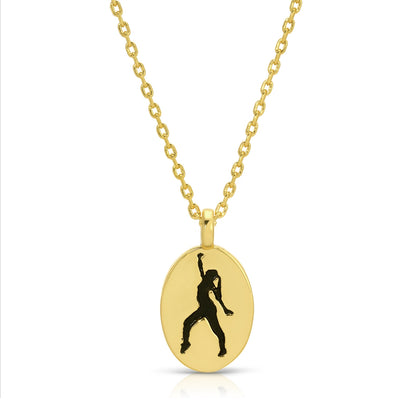 Etched Dancer Oval Pendant Necklace