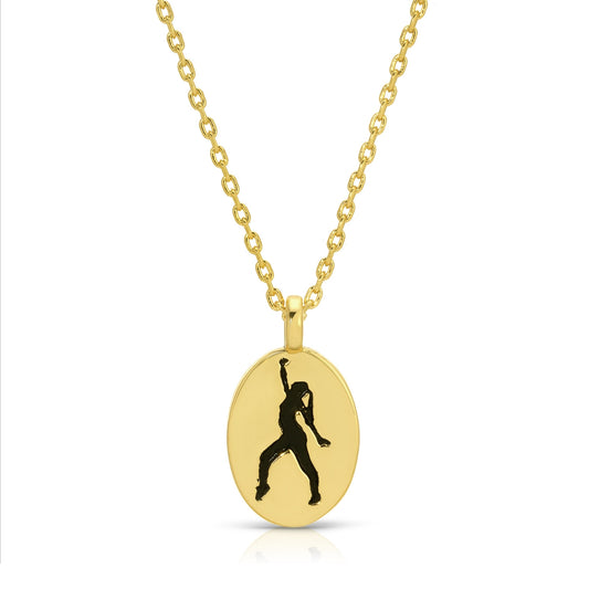 Etched Dancer Oval Pendant Necklace