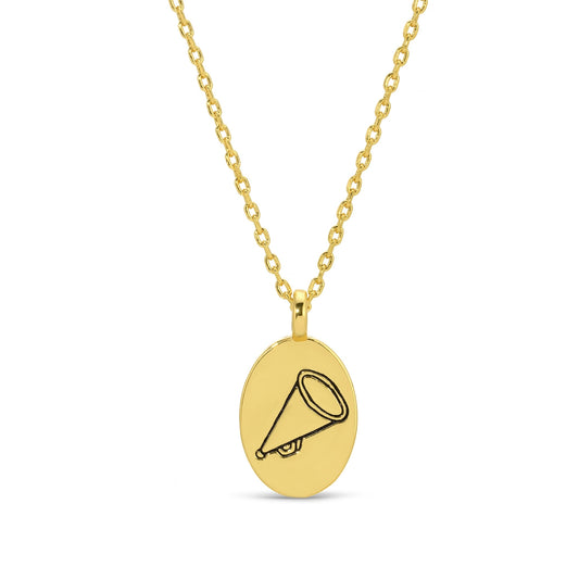Etched Mega Phone Oval Pendant Necklace