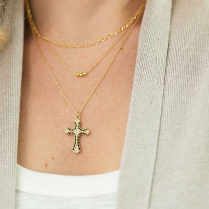 Layered Black Cross Necklace