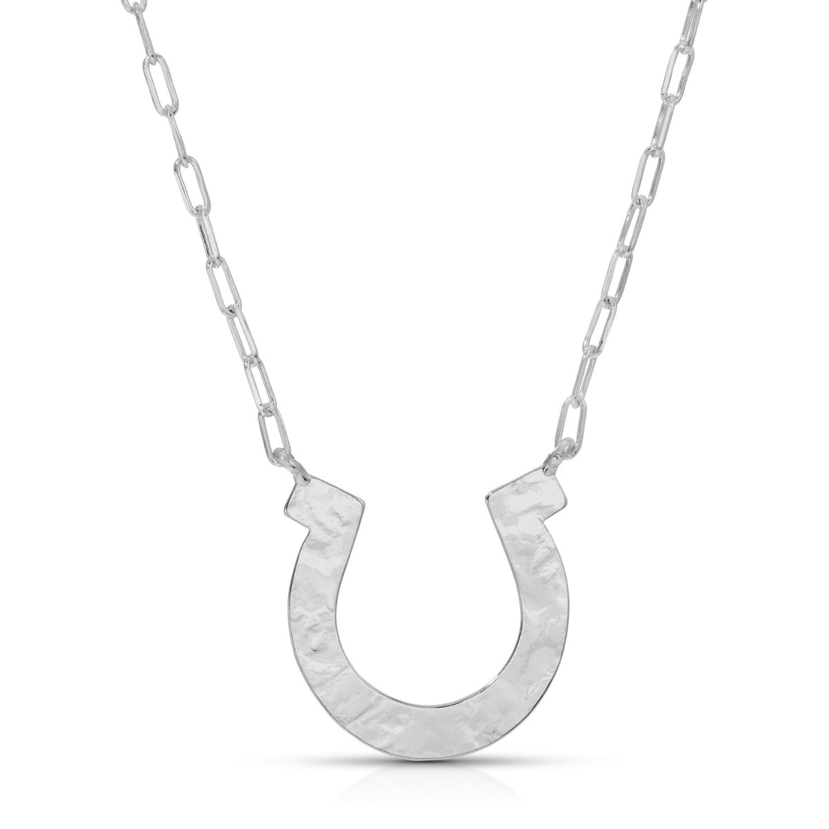 Silver necklace with a unique pendant on a white background