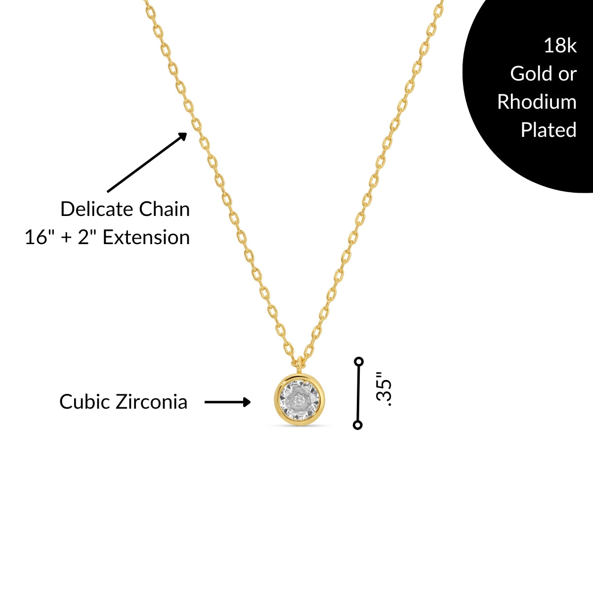 Dainty Round Framed Cubic Zirconia Pendant Necklace