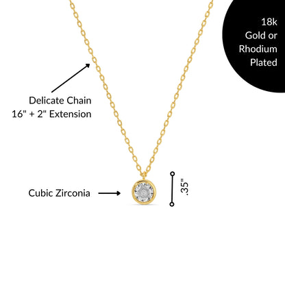 Dainty Round Framed Cubic Zirconia Pendant Necklace