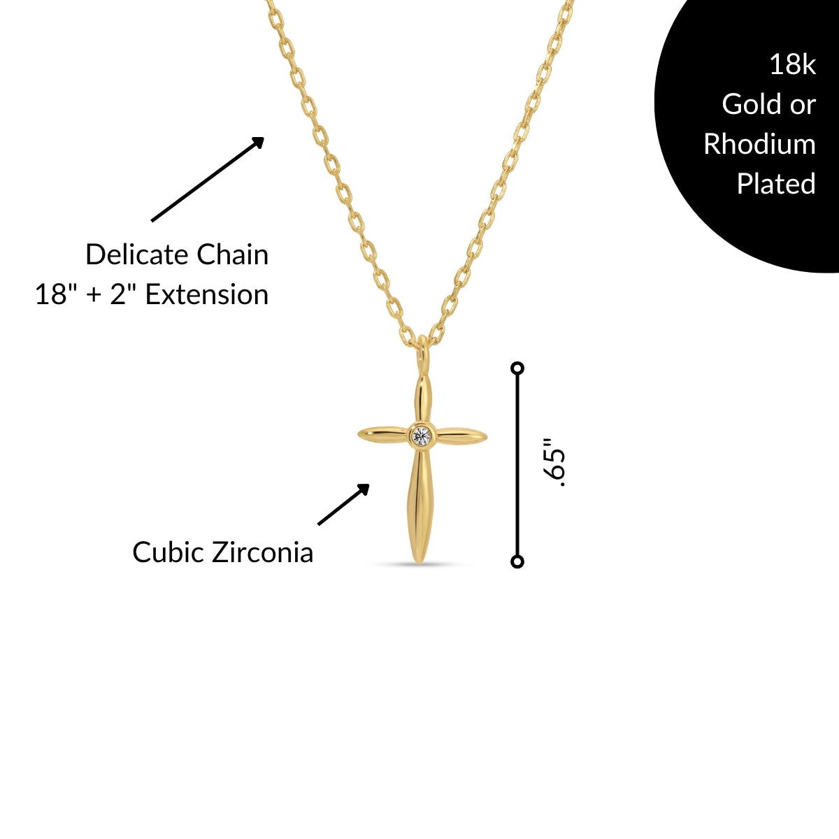 Petite Cross Necklace with Sparkling Cubic Zirconia Center