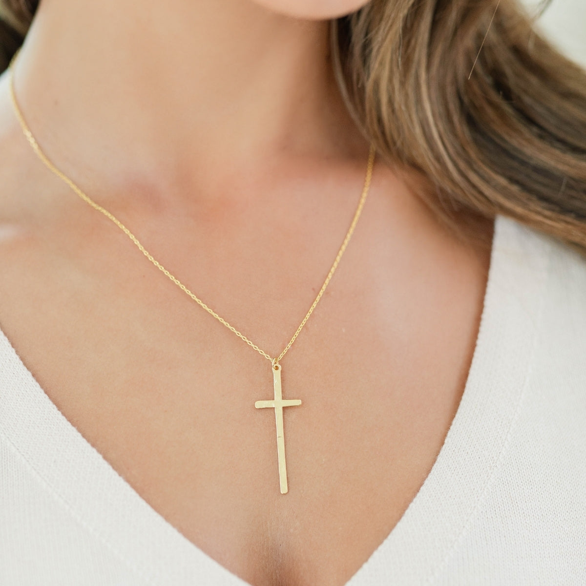 Gilded Slim Cross Pendant Necklace
