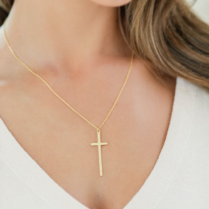 Gilded Slim Cross Pendant Necklace