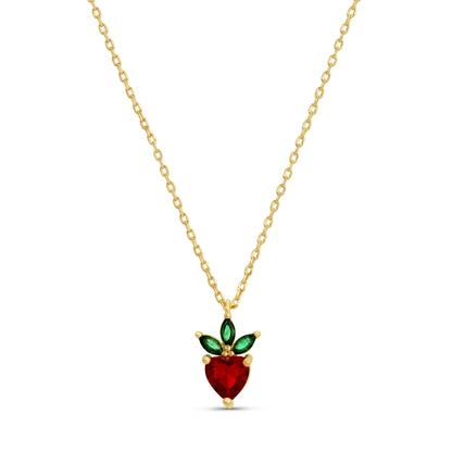Necklace with a red and green pendant on a white background