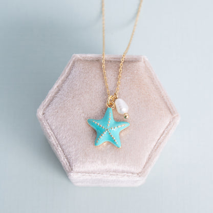 Starfish Pendant Necklace with Freshwater Pearl
