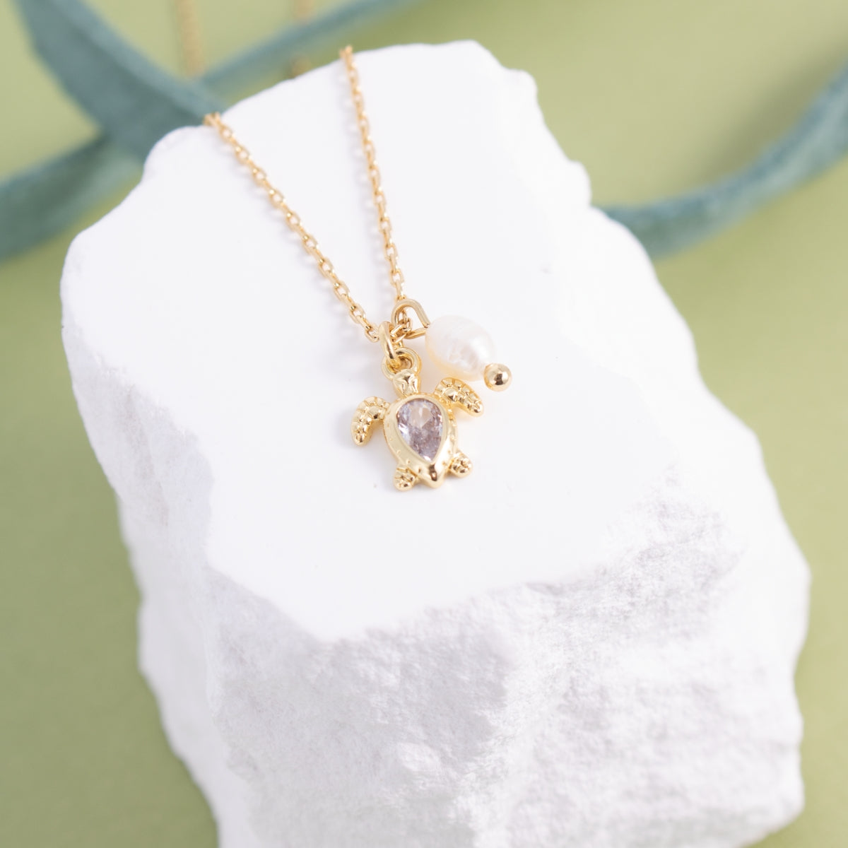Sea Turtle Pendant Necklace with Freshwater Pearl