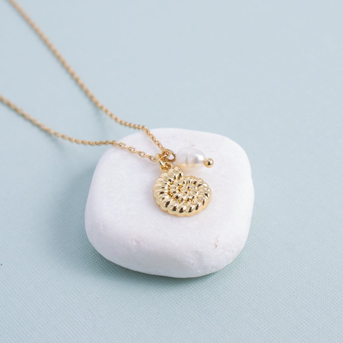 Spiral Shell Pendant Necklace with Freshwater Pearl