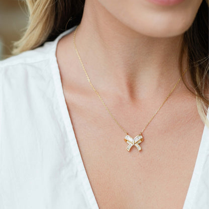 CZ Bow Pendant Necklace