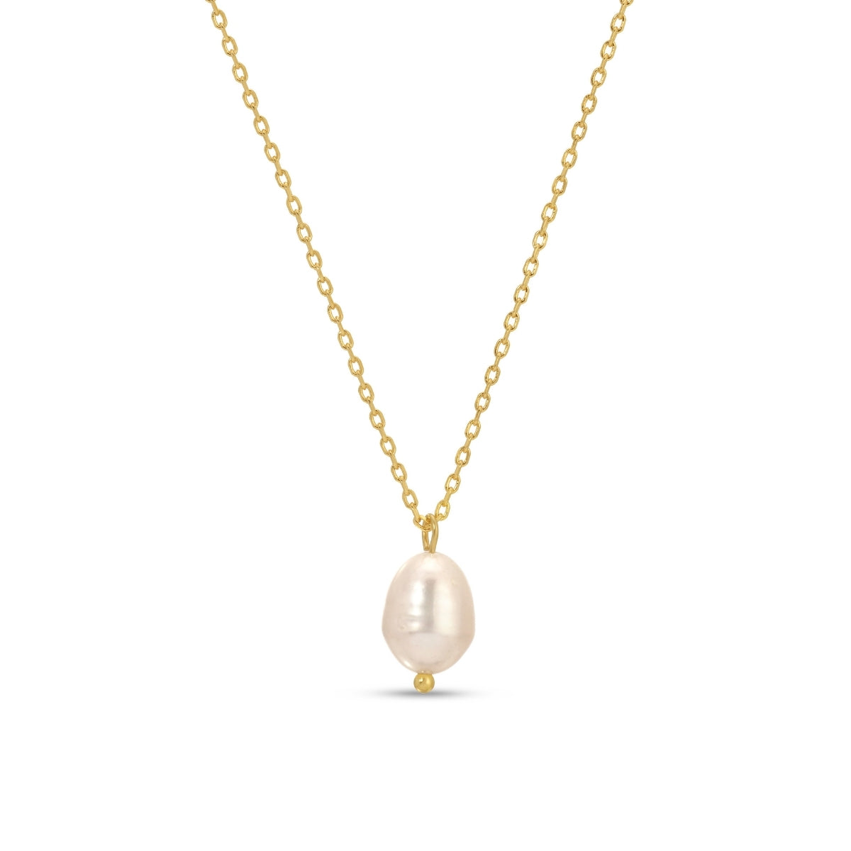 Pearl necklace with gold chain on a white background