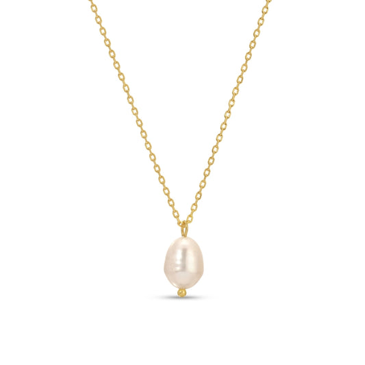 Pearl necklace with gold chain on a white background