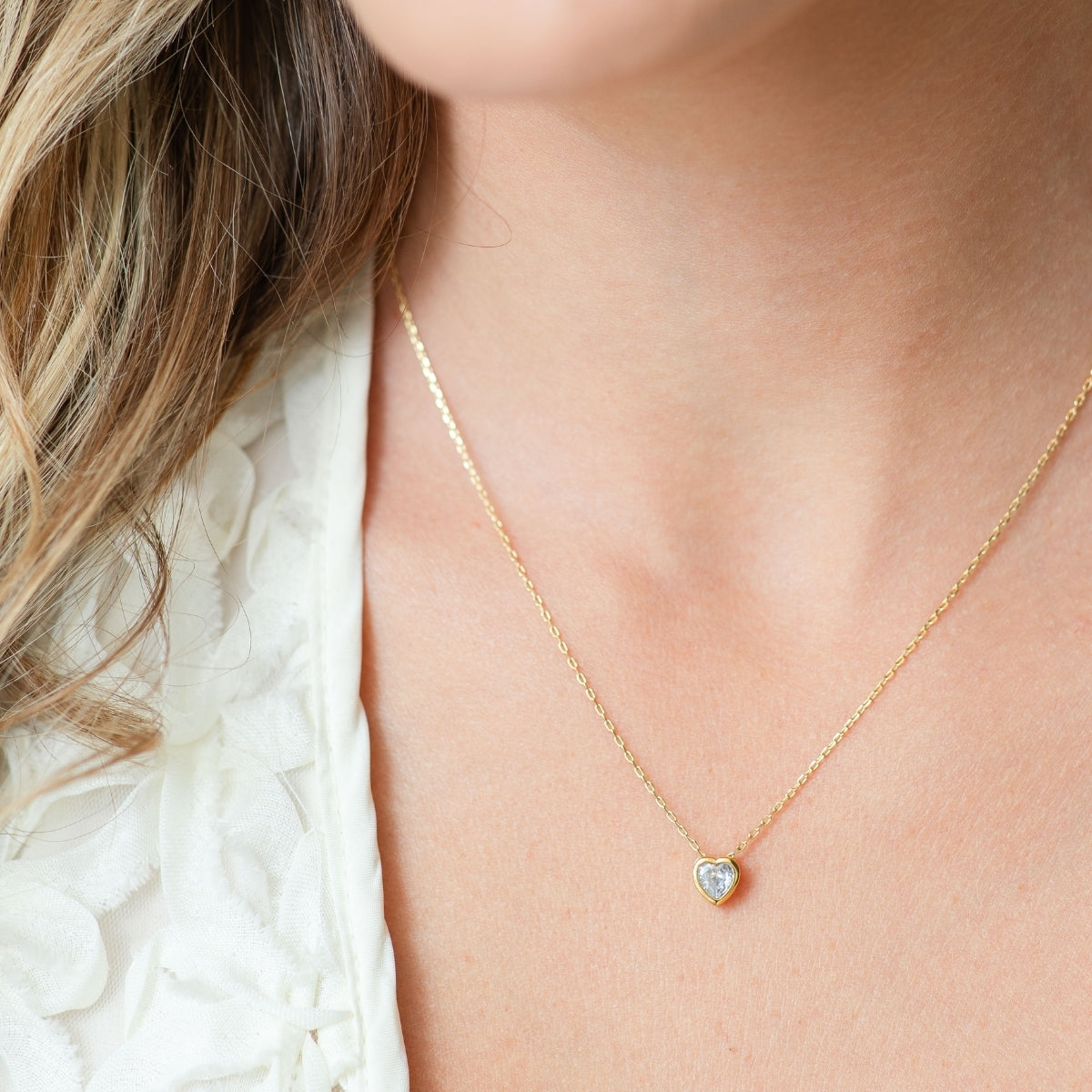 Ultra Delicate CZ Heart Pendant Necklace