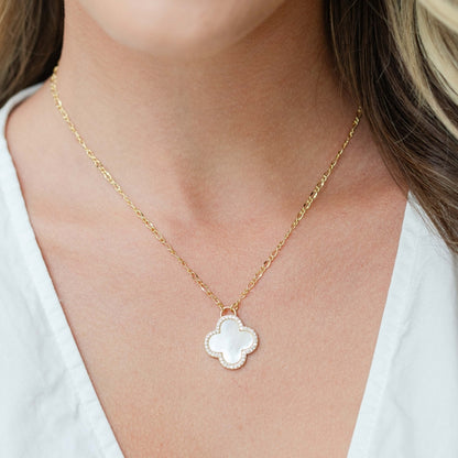 Luxe Quatrefoil Shell  Pavé Pendant