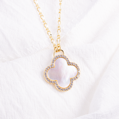 Luxe Quatrefoil Shell  Pavé Pendant