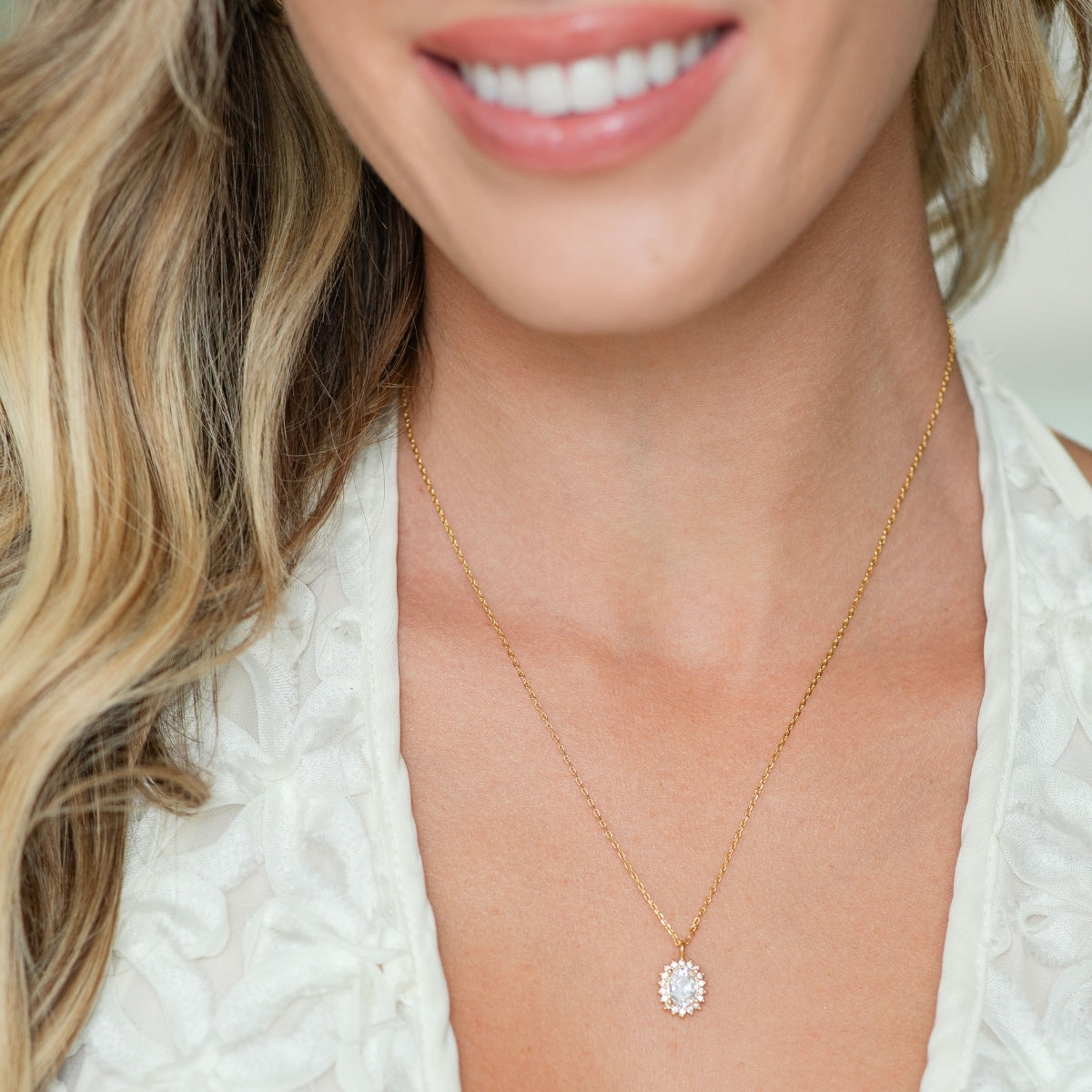 Timeless Oval Cubic Zirconia Halo Necklace