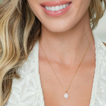 Timeless Oval Cubic Zirconia Halo Necklace