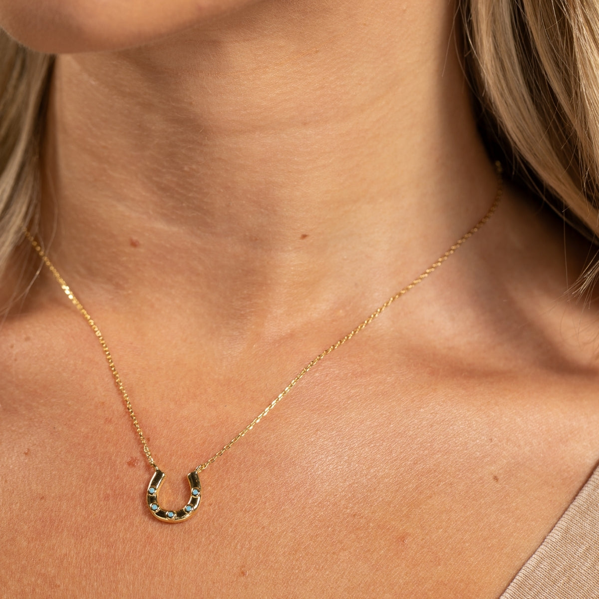 Horseshoe Pendant with Light Blue Accents
